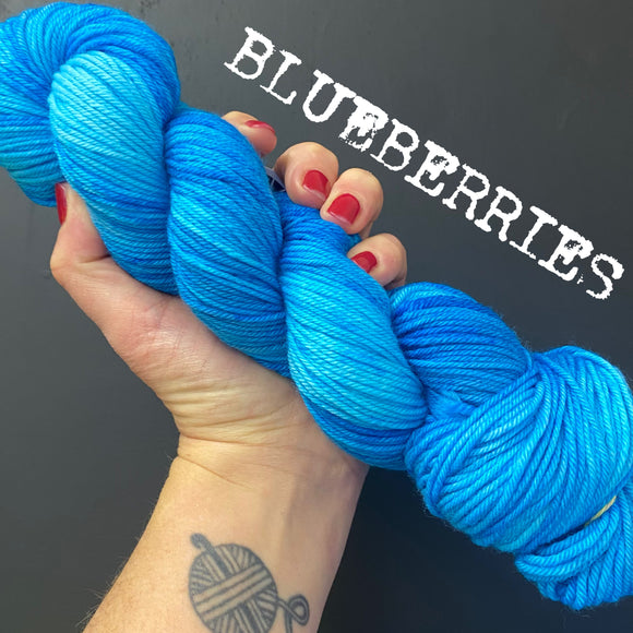 BLUEBERRIES - Hand dyed 4ply/sock yarn 100g/425m superwash merino, nylon blend