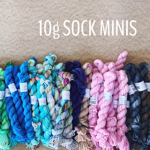 10g SOCK MINIS - Hand dyed sock knit yarn 10g/42m superwash merino, nylon blend